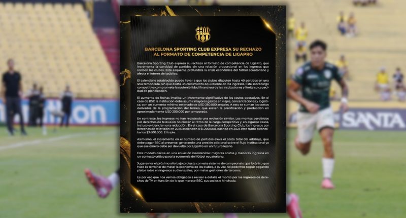 Barcelona SC jugará la LigaPro 2026 «bajo protesta» por el nuevo formato y la caída de ingresos que afirman existirá – La Voz del Altiplano