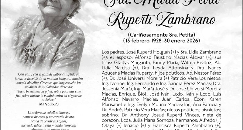 SEPELIO MARIA PETRA RUPERTI ZAMBRANO – La Voz del Altiplano