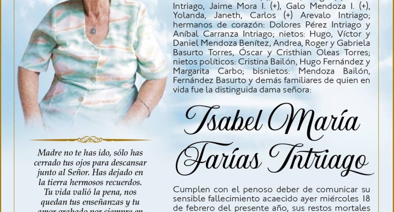 SEPELIO Isabel María Farías Intriago – La Voz del Altiplano