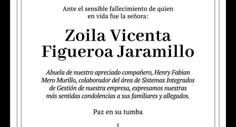 TPM NOTA LUCTUOSA ZOILA VICENTA FIGUEROS JARAMILLO – La Voz del Altiplano