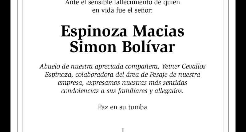 Condolencia Espinoza Macias Simon Bolivar – La Voz del Altiplano