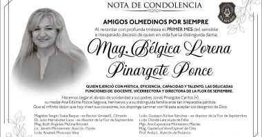 Condolencia Mag. Bélgica Lorena Pinargote Ponce – La Voz del Altiplano