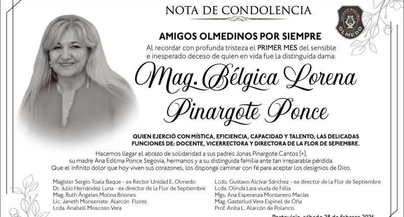 Condolencia Mag. Bélgica Lorena Pinargote Ponce – La Voz del Altiplano