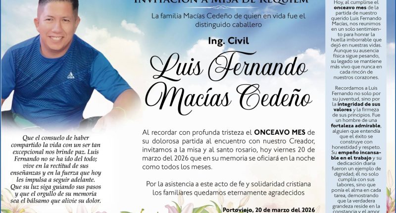 MISA LUIS FERNANDO MACIAS CEDEÑO – La Voz del Altiplano