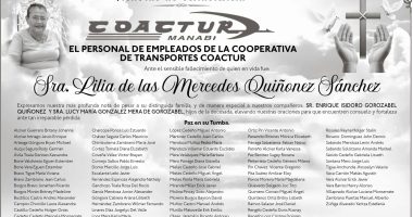 CONDOLENCIA COACTUR LILIA DE LAS MERCEDES QUIÑONEZ SANCHEZ – La Voz del Altiplano