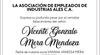 CONDOLENCIA VICENTE GONZALO MERA CEVALLOS – ASO EMPLEADOS INDUSTRIAS ALES – La Voz del Altiplano