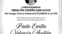 NOTA DE PESAR Paulo Emilio Valencia Avellán – CONFRATERNIDAD ABSALON CEDEÑO – La Voz del Altiplano