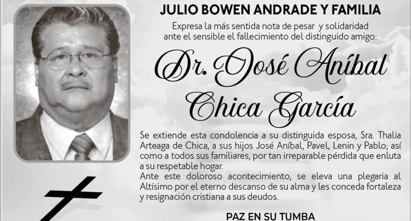 CONDOLENCIA JOSE ANIBAL CHICA GARCIA – La Voz del Altiplano