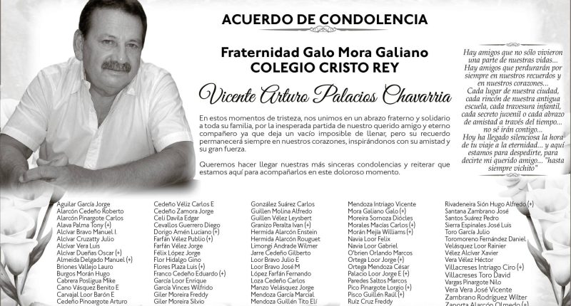 CONDOLENCIA VICENTE ARTURO PALACIOS CHAVARRIA – La Voz del Altiplano